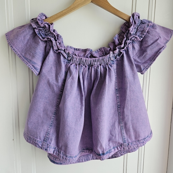 Free People Orchid Overdye lilac Denim scoop elastic Maxine Top - Picture 10 of 14